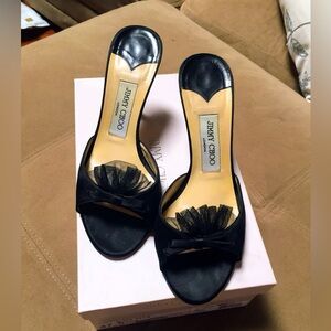 $465 Jimmy Choo Satin & Tulle Heels Black - 37.5